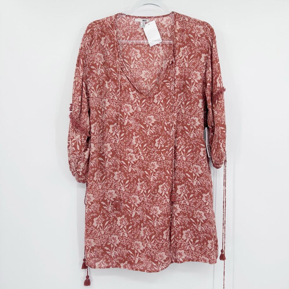 Amuse Society Costello Fringe Mini Dress NWT Size M Boho Tassel Floral Vacation - Picture 4 of 13